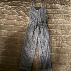 BRUNELLO CUCINELLI Denim Sleeveless Beaded Drawstring-Waist Jumpsuit - Small